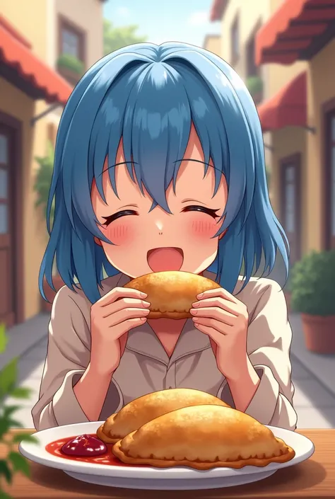 Elma Joui Kobayashi-san eating Chilean empanadas