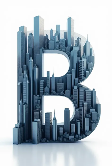 The letter B filled with the representation of buildings inside, with a vectorized image aesthetic.