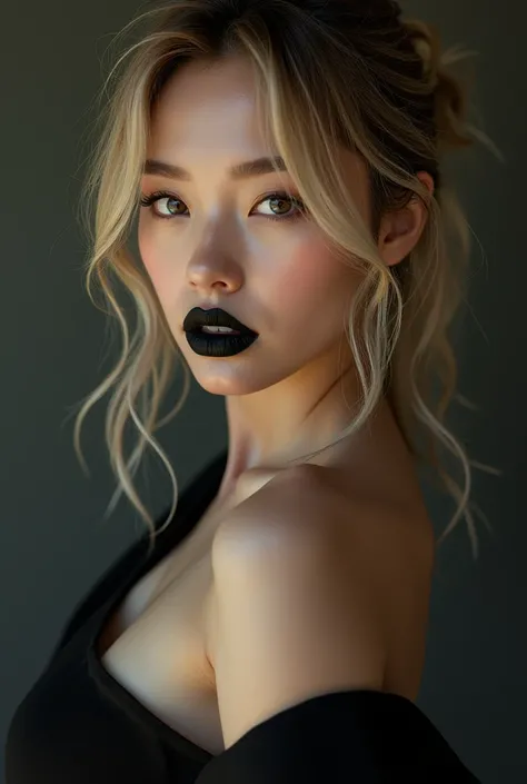 busty blonde korean with black lipstick