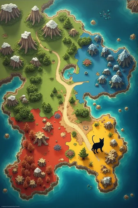 Create a territory map with Nala in green, Machat in blue, and Hürrem in Red, Gollen a black cat in yellow