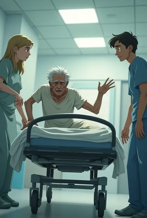 Animated image Elderly patient, weakened man falls off a stretcher