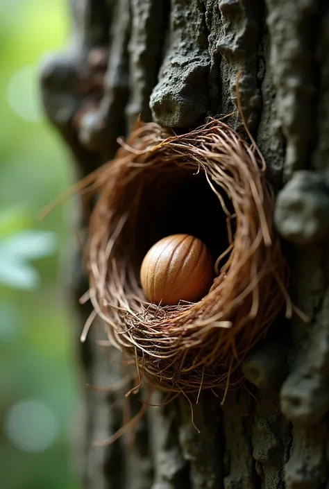 Close-up of Nutmeg entering a hidden nest in a city tree.