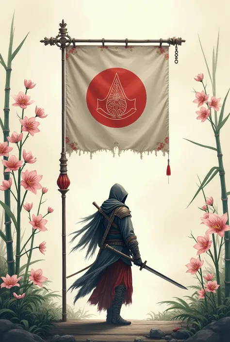  Assassin&#39;s Creed Symbol Flag, Sakura blossom, bird feather, swords, sewing, chains, phoenix, officer, bamboo,lily art, Minimalism, 