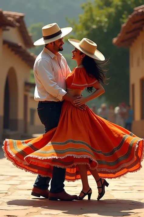 Couple dancing huayno cajamarquino, They must use sandals and wear a hat