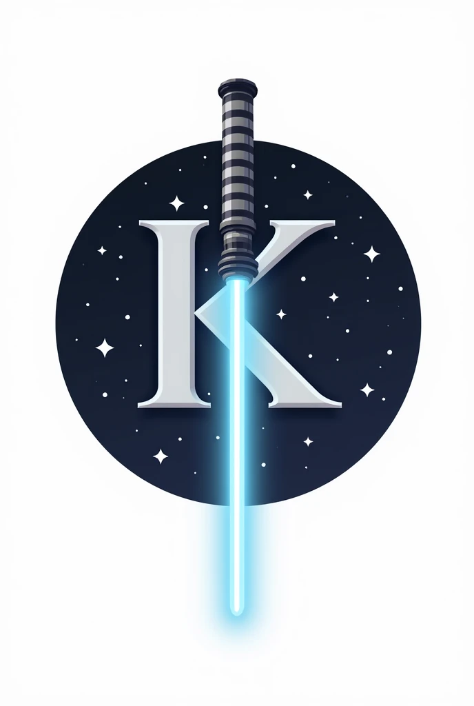 Create a flat vector, illustrative-style wordmark logo design for a shoe business named Skywalker Kicks, where the K in Kicks is designed to resemble a stylized lightsaber. Use a starry night gradient with deep blue, silver, and black to evoke the cosmos a...