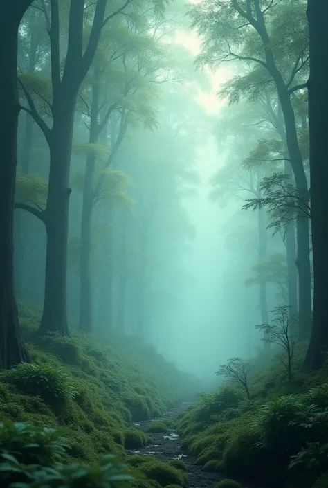 Beautiful forest with fog