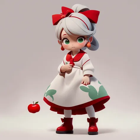 head: this character has long light gray hair tied up with a red bow on both sides. the character&#39;s eyes are bright red with...