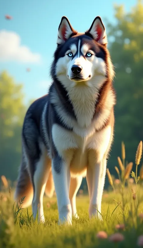 Siberian husky dog in summer