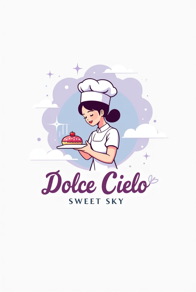 Create a logo for my SME dolce cielo (recreational pastry shop) con estos colores 🩷🤍🩶 elegante