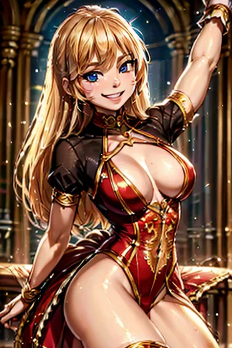 ((Sparkling majorette)), ((Dancing majorette)), (Guard costumes), (small breasts:1), the pose, smile, Masterpiece, Best Quality, sub-surface Scattering, soft-lighting, Counter-shading, Detailed background,