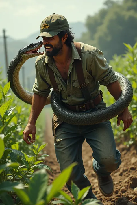 A snake has bitten a farmer working in the field.