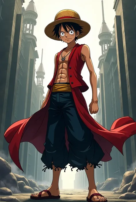 Crie uma imagem do luffy de one piece no universo de bleach. The drawing must be in bleach lines 