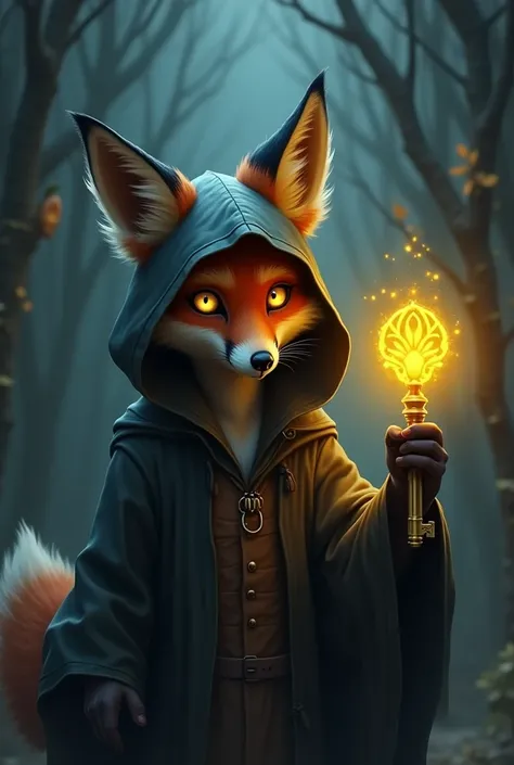 The Hooded Fox Holds a Yellow Key on His Hand