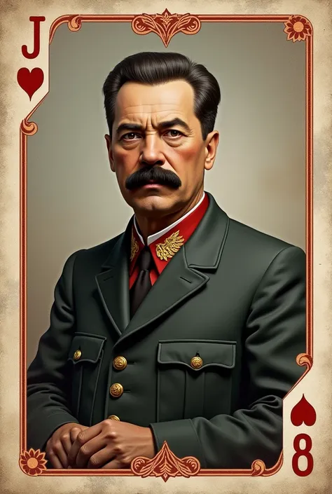 Make a playing card with the image of Joseph Stalin in the background