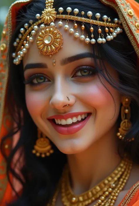 Srimati Radharanis teeth are a row of pearls and Her tongue is very beautiful. Decorated with a smile of pure love for Krishna, Radhas beautiful face is as splendid as millions of moons 
