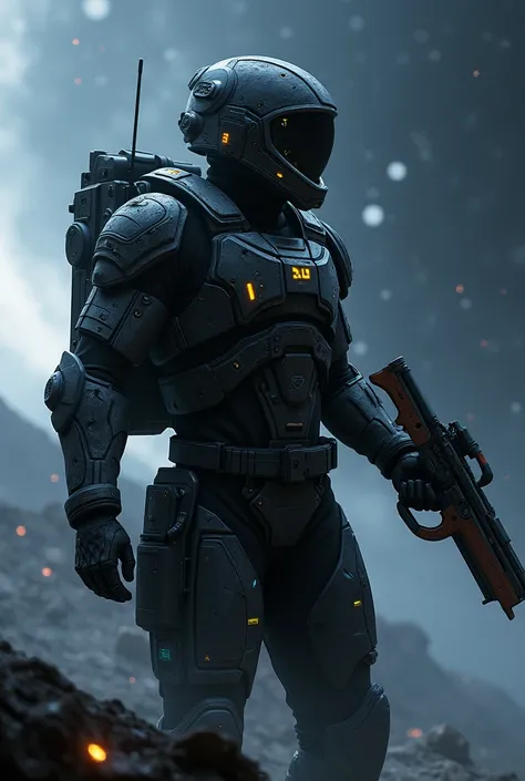 Soldier traveling through space, with uniform and futuristic weapon, generates 5 images
