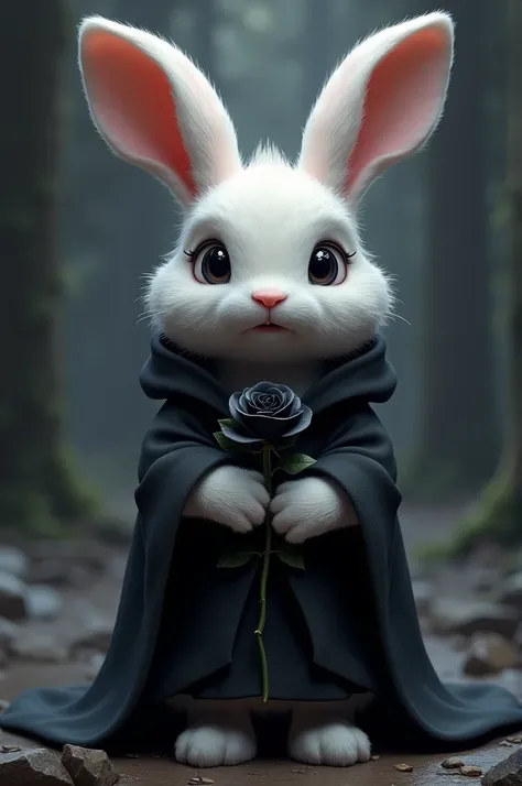 logo " XAYYAV " proplayers gaming in 3D with a cute human-bodied rabbit background wearing a black robe while holding a black rose