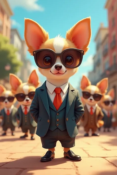 Disney style、dog、Chibi、Wearing a suit、Wearing sunglasses、Create your own long coat chihuahua army