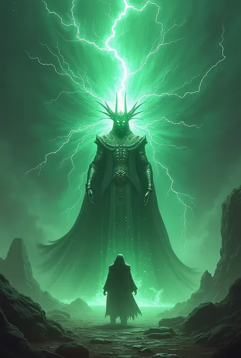 An image that says written "The Makraner & TheGod Of Lingthing" and in the background you can see green lightning 