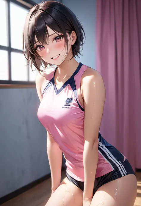 (8k, RAW Photos, Highest quality, masterpiece: 1.2), masterpiece, Super Detail,Best lighting, (Realistic and photorealistic photography: 1.4), High-resolution RAW color photos, Highly detailed mouth,1 person, (Sexy low rise volleyball uniform), Exposing th...