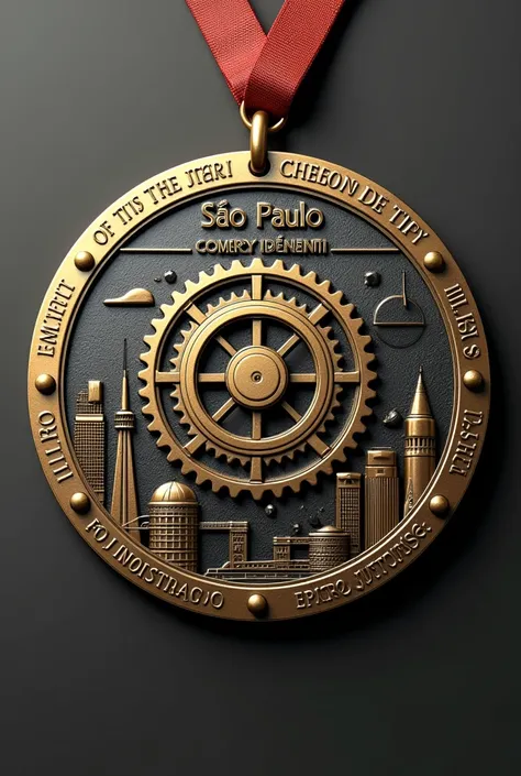 Make a medal inspired by the history of São Paulo and showing industrial evolution with not so detailed historical heritage 