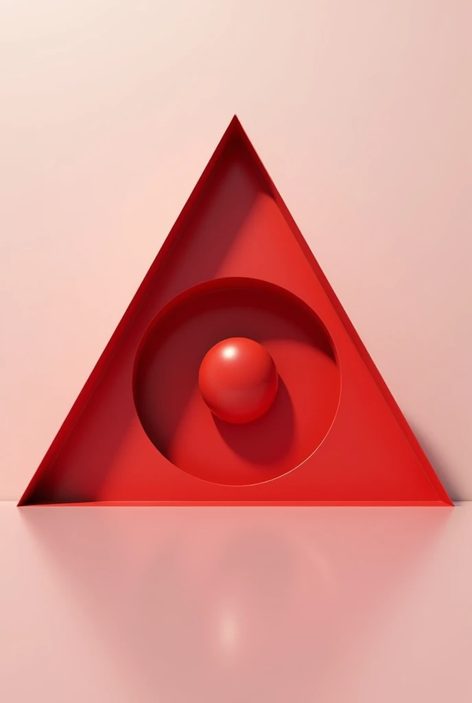 Create a realistic red triangle divided into 3 horizontally with the tip pointing up.. In the center inside a circle a red circle