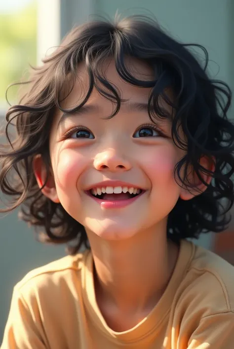 A young Korean student with a curly black girl laughing