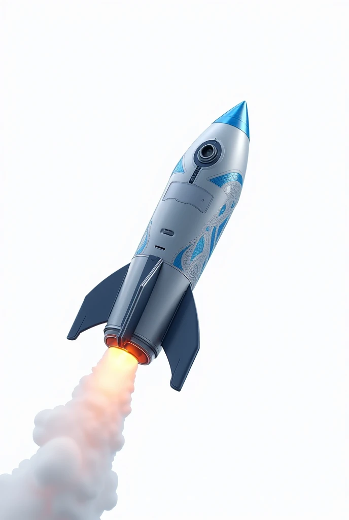 Animated silver and blue space rocket on white background 