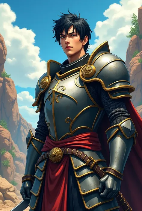 A black-haired knight in his early 30s, brown eyes, medium height (one piece style).