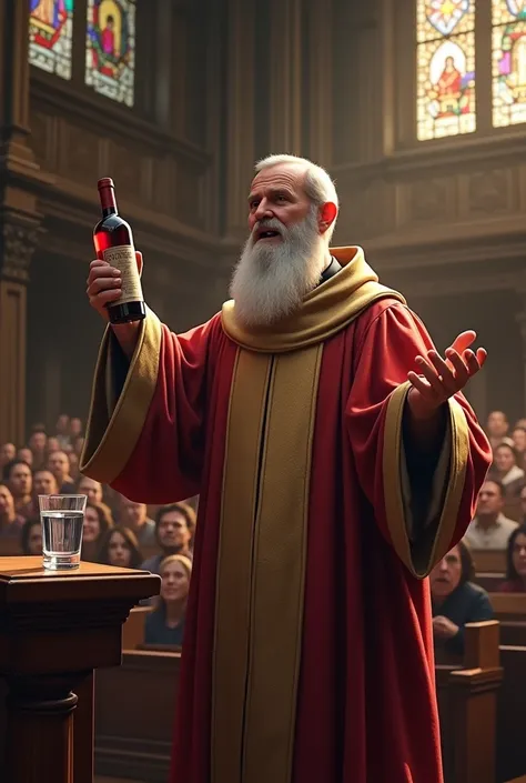 Preaching with wine (Bottle of wine in hand) , Drink water