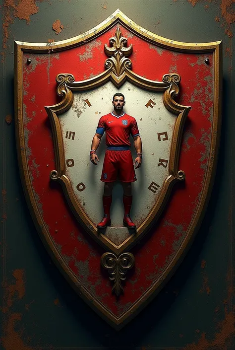 Football shield that says Patrons FC and a man in the center