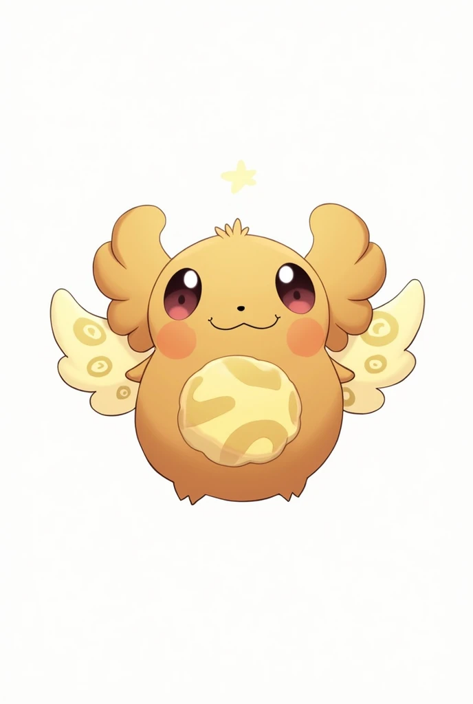 Create a drawing of a Pokémon, Pokémon anime art style. This Pokémon is a cookie that has magical powers, makes the background white, it has wings.  Make a biscuit cookie with wings. 