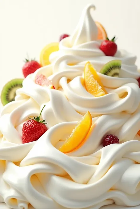 Make a cream avalanche with several pieces of fruit scattered throughout the cream