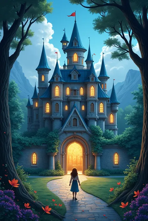 In short, a magical school and I want you to put the title "The Adventures of Lari" the school is like a castle and the texture of the book cover has to be in 2D, with very ....