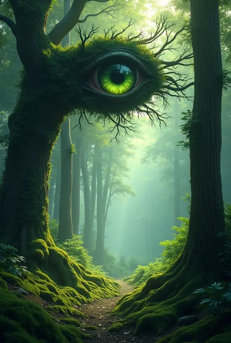 A normal forest, where the branches form a disguised eye shape, I don&#39;t want animals in the picture