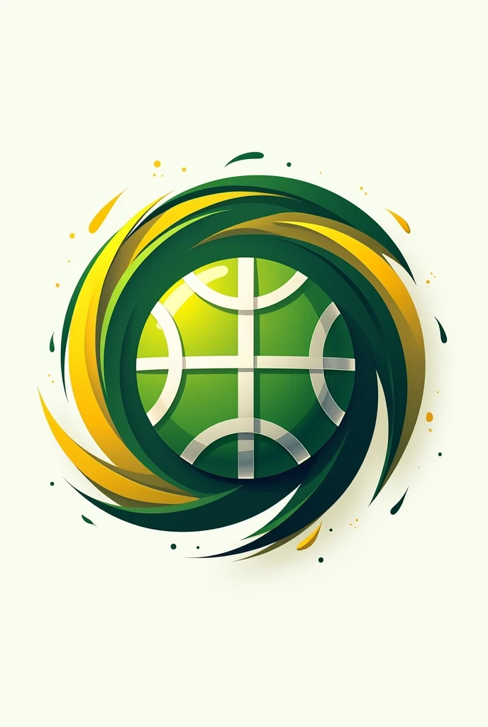 BASKETBALL LOGOS WITH THE BALL IN GREEN COLORS, YELLOW AND WHITE WITH THE BASQUET BALL JACAL FRACE
