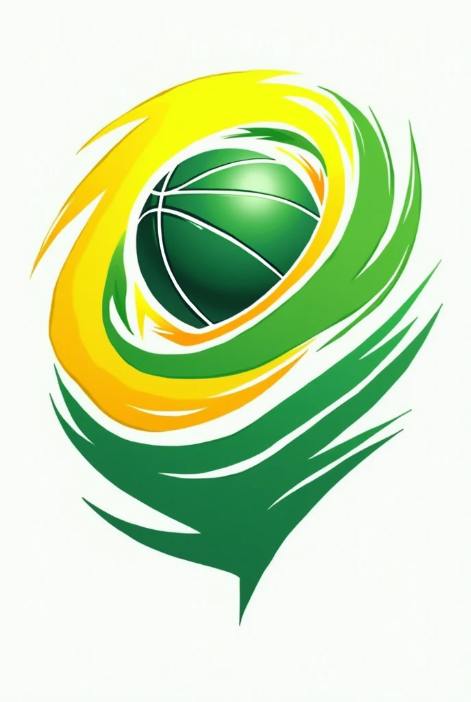 BASKETBALL LOGOS WITH THE BALL IN GREEN COLORS, YELLOW AND WHITE WITH THE BASQUET BALL JACAL FRACE
