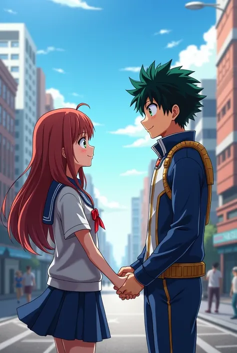 Deku and Itsuki of the Witch Quintuplets looking forward holding hands