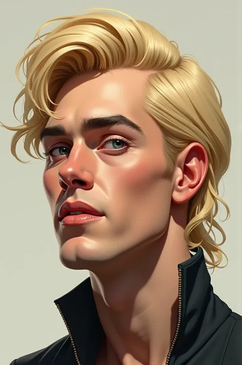 Blond man with a square head and a gay face