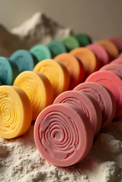 Circular saponified soaps that represent the 7-color mountain of Peru 