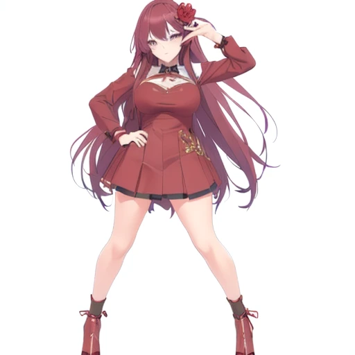 anime girl in a sexy short red dress with sexy pose, anime full body illustration, anime vtuber full body model, !!full body portrait!!, render of a cute 3d anime girl, single character full body, ecchi anime style, full body illustration, sexy pose, wink