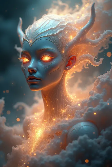 a celestial alien being, ethereal alien deity, otherworldly godlike entity, glowing cosmic energy form, shimmering extraterrestrial spirit, luminous galactic entity, radiant astral being, iridescent celestial creature, ethereal alien goddess, luminescent e...