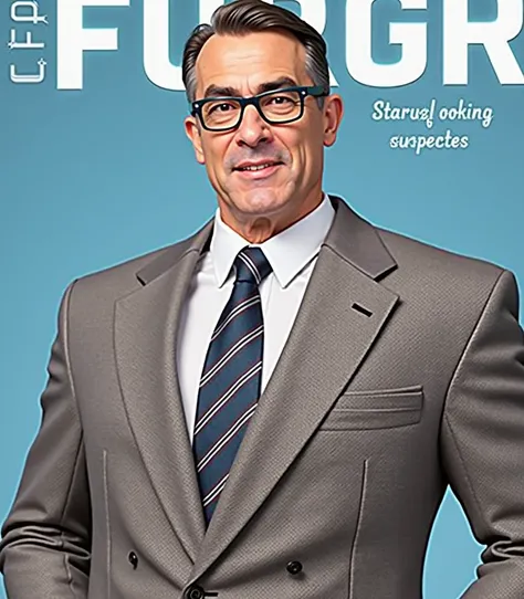 Create 3d pixer image of man in suit. a mature man, with hair combed back, wearing prescription glasses, dressed in a suit and tie.