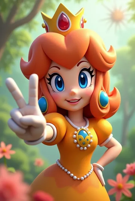  Princess Daisy&#39;s hand from Mario Bros making the peace symbol