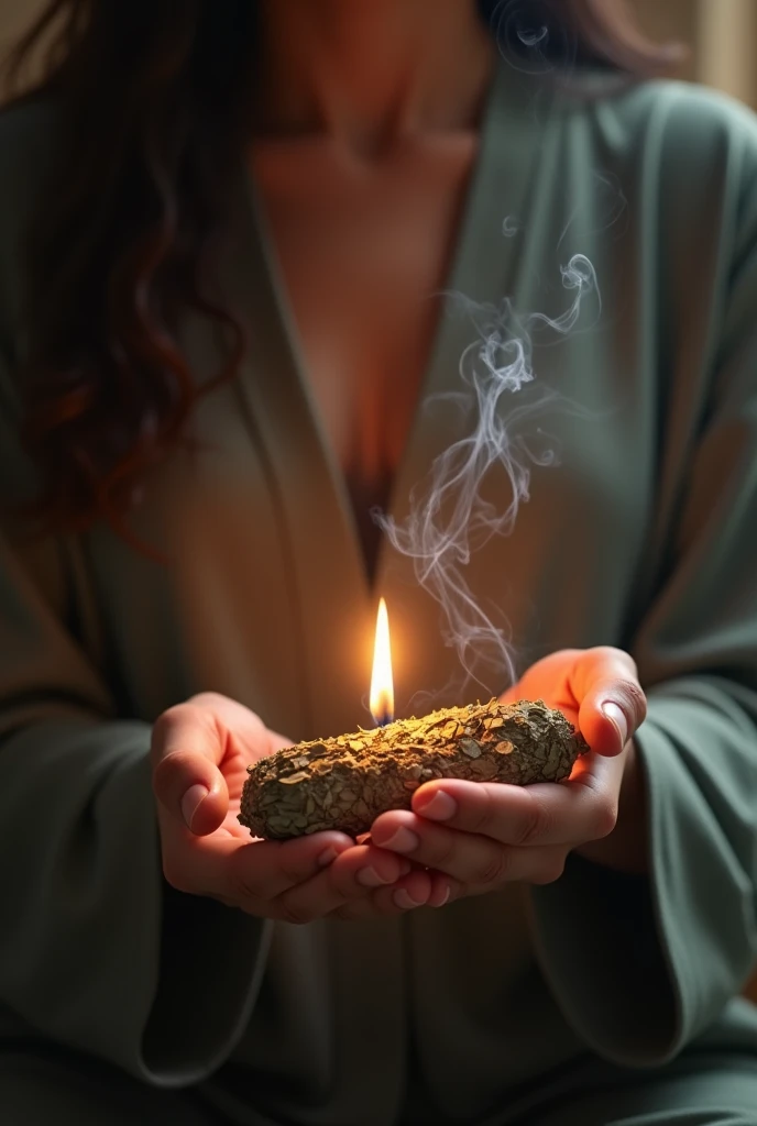 Image of someone lighting a bundle of sage