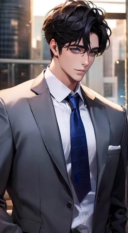 (Highest quality,4K,8K,High resolution,masterpiece:1.2),Super detailed,(Realistic,photoRealistic,photo-Realistic:1.37),1 personld,Mature Man,Beautiful skin、Profile、very handsome,Expressionless,smile,Short gray black hair,blue eyes,Sharp Eyes,A perfect face...