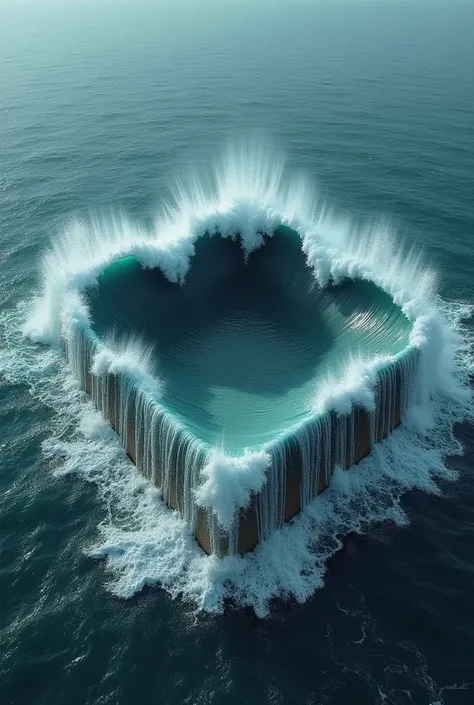 
Scratched image of four waves breaking in the ocean and forming a large box on the sea surface