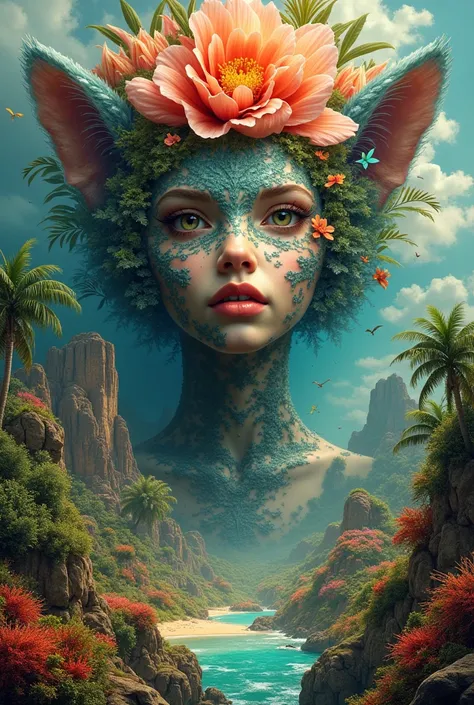 dynamic, Blooming Biomes, subjective surrealism, provocative illustration by [Dániel Taylor | Brian Viveros | Simon Stålenhag], complex background collage, nature motifs, wide-angle lens, hyperdetail eyes and face, depict a variety of biomes where flora an...