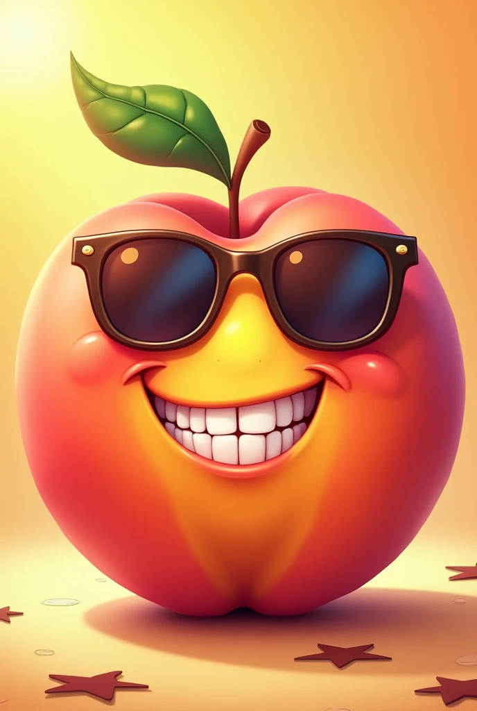 Peach in sunglasses and bangs smiling with a mischievous smile.
