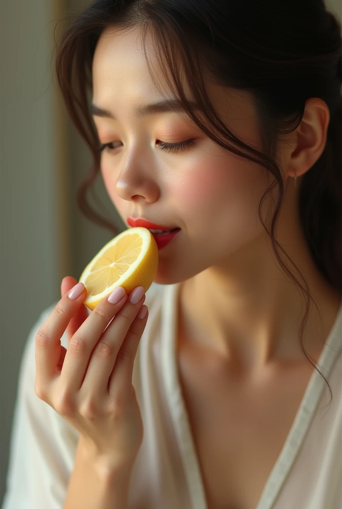 image of a woman eating vanilla